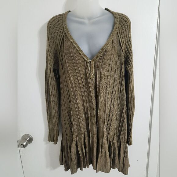 Free People Baby Doll V-neck Sweater Olive size M - Picture 7 of 8